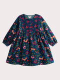 Robe verte en velours côtelé imprimé fleuri pour fille - 1