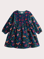 Robe verte en velours côtelé imprimé fleuri pour fille - 1