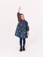 Robe verte en velours côtelé imprimé fleuri pour fille - 2