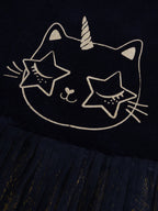 Robe bleue avec tulle animation chat glitter pour fille - 2