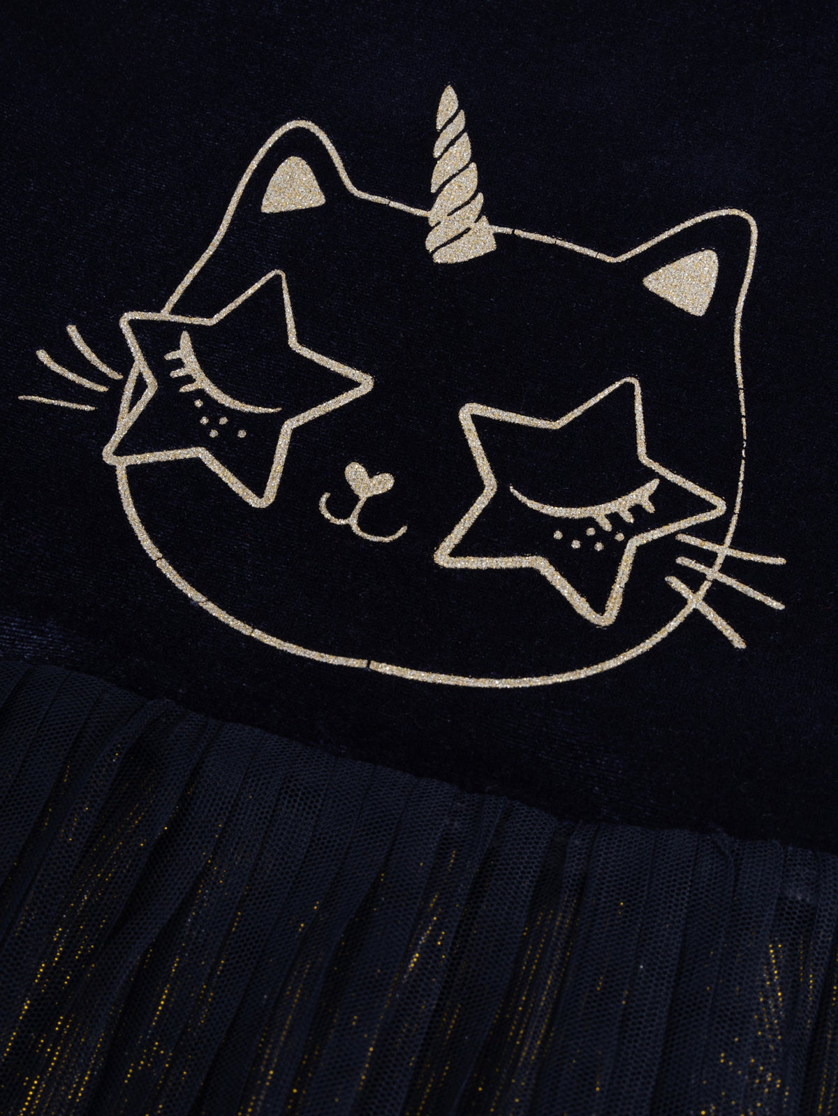 Robe bleue avec tulle animation chat glitter pour fille - 2