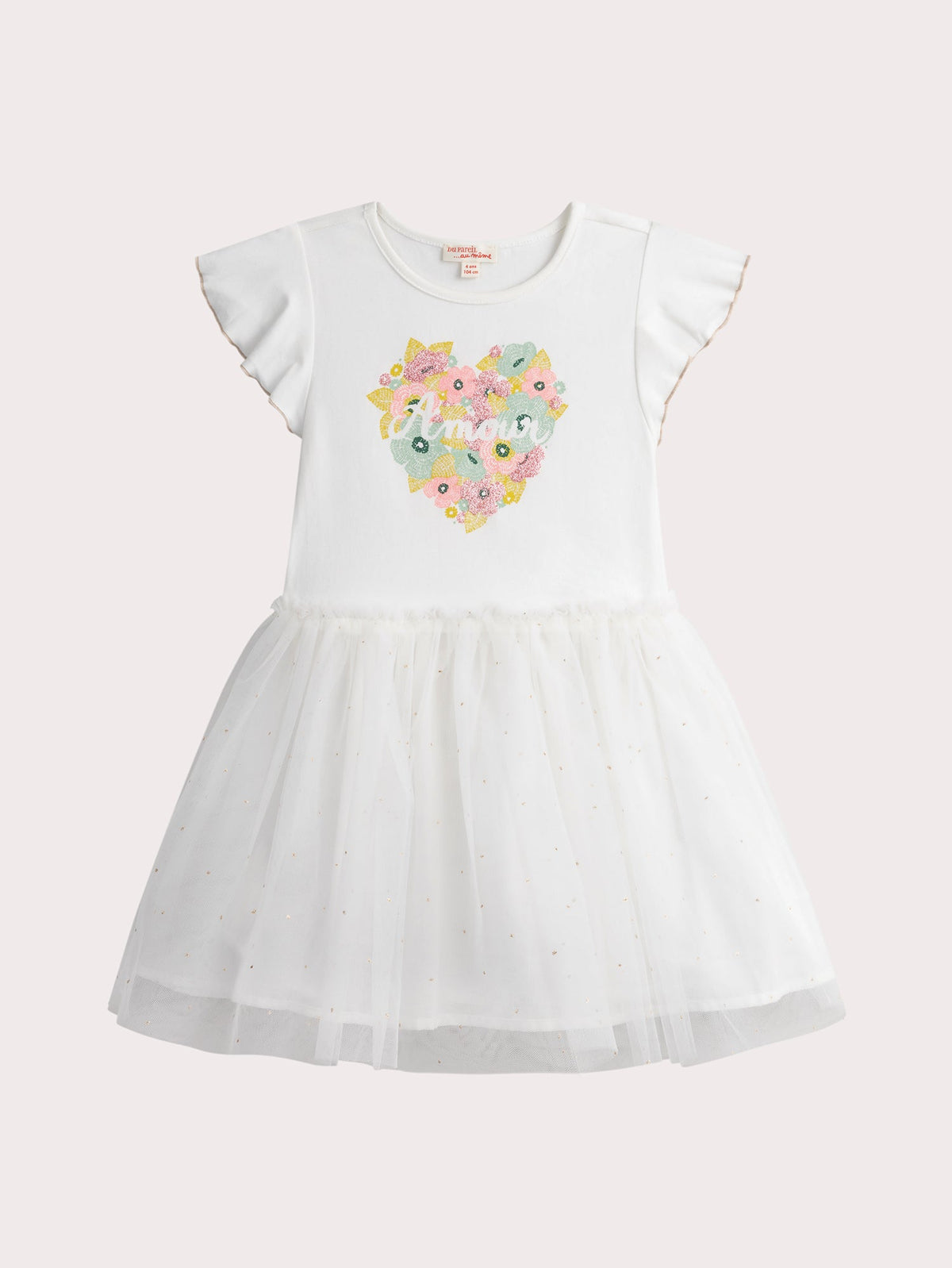 Robe écrue bi-matieres animation cœur en fleurs - 1