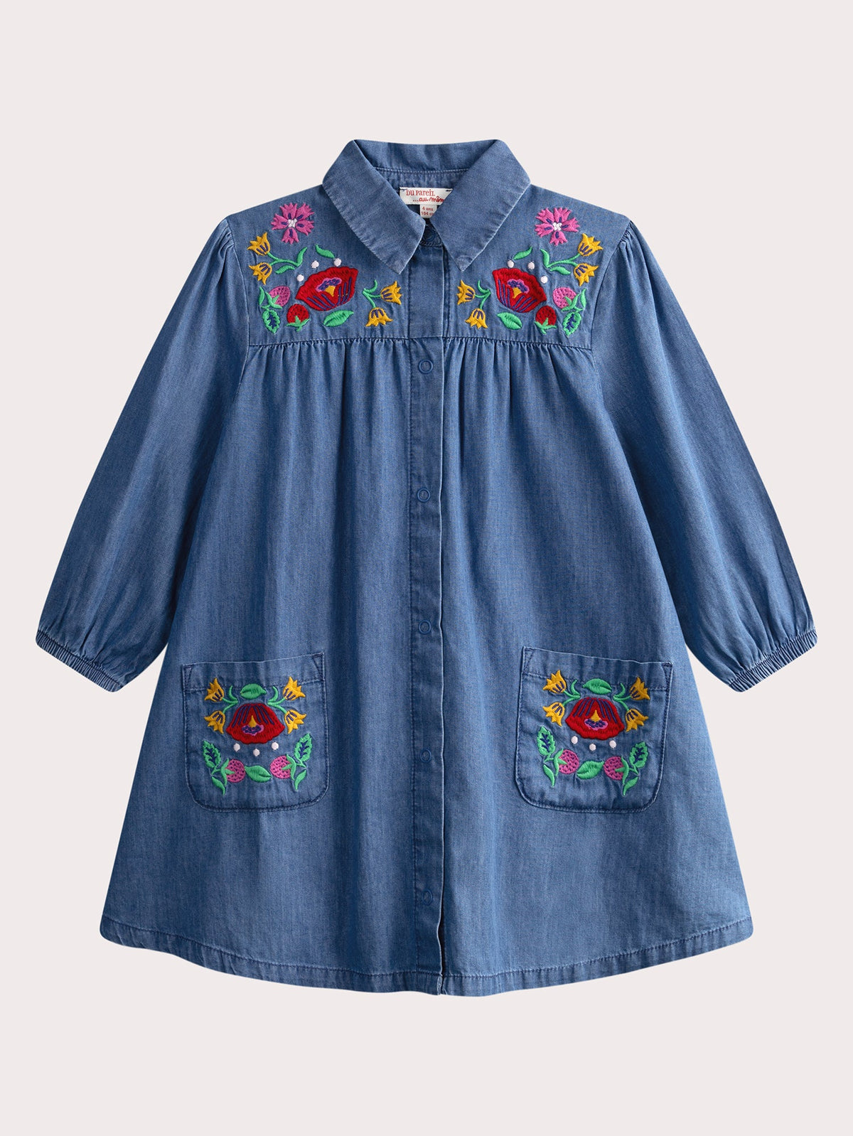 Robe en jean à broderie florale - 1
