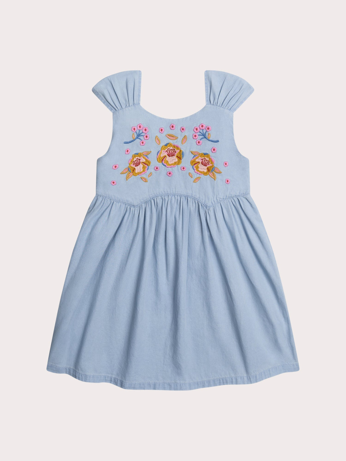 Robe brodée en denim léger bleu clair - 1