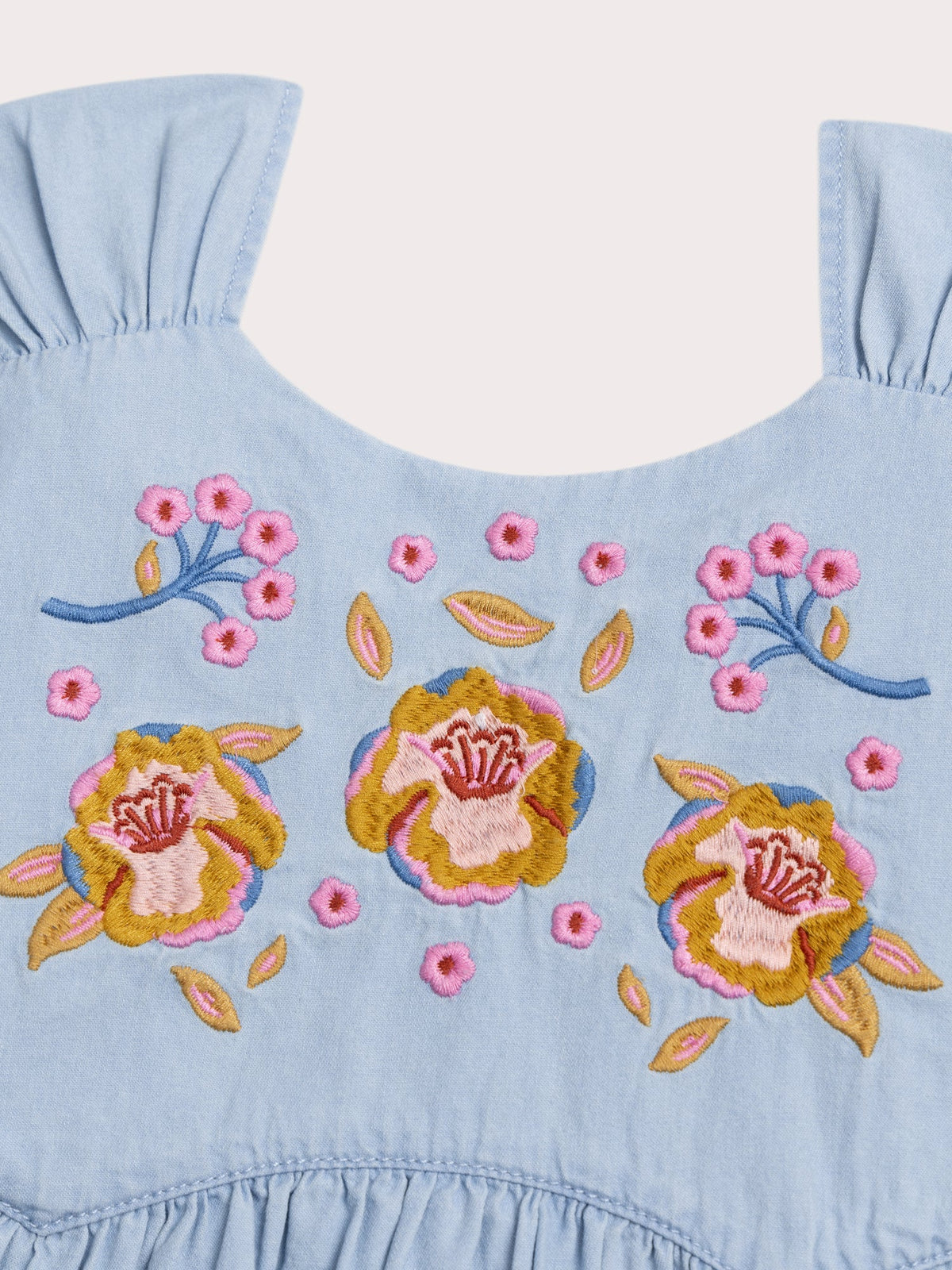 Robe brodée en denim léger bleu clair - 2