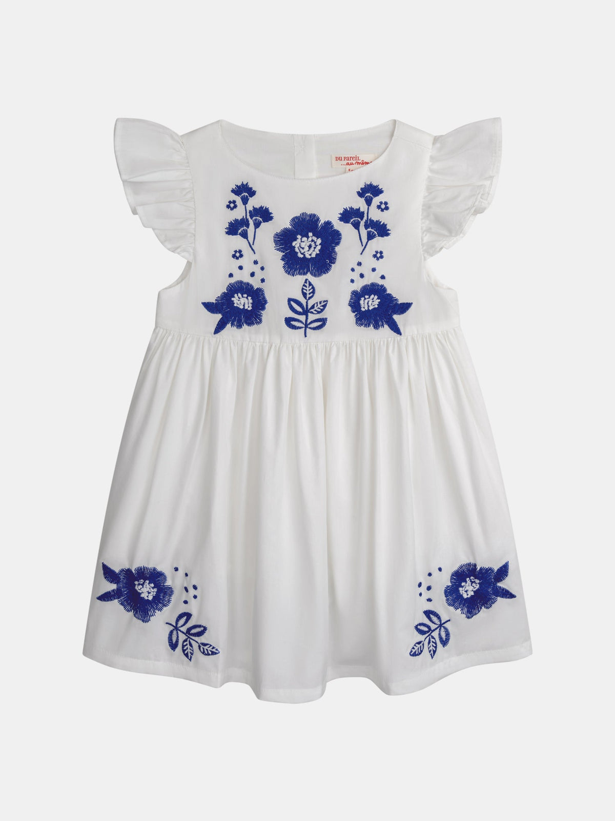 Robe blanc cassé à broderie fleurs pour fille - 1