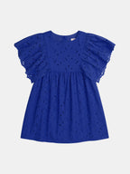 Robe bleue à broderie anglaise pour fille - 1