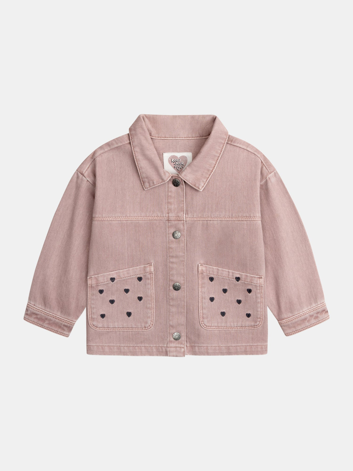 Veste rose à broderies cœur pour fille - 1