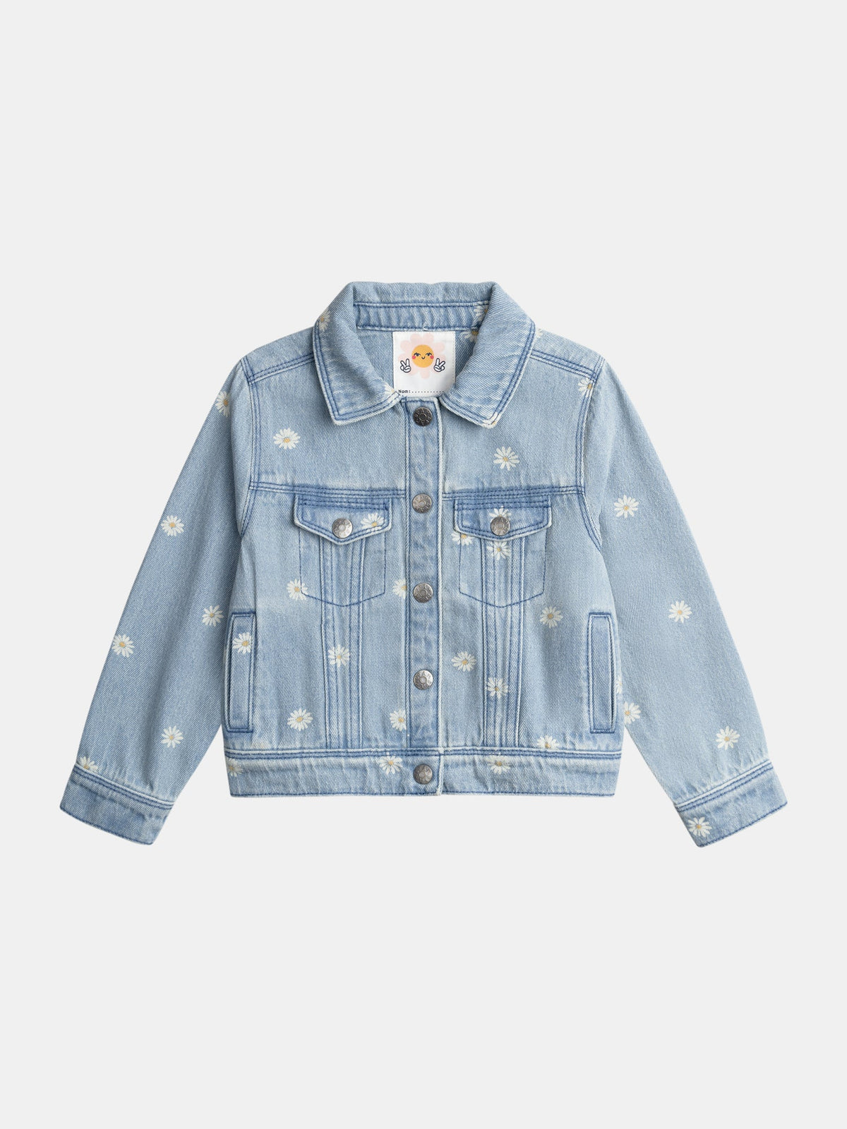 Veste en denim clair à broderies fleurs pour fille - 1