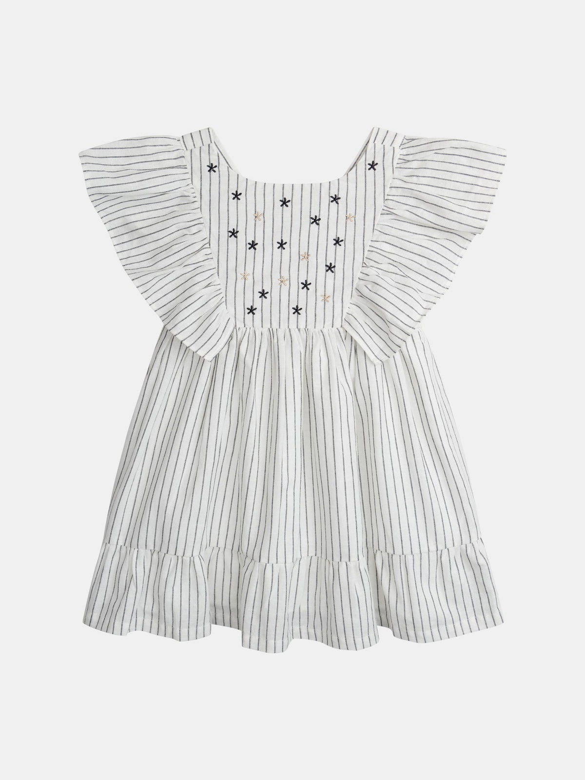 Robe écrue à broderies fleurs pour fille - 1