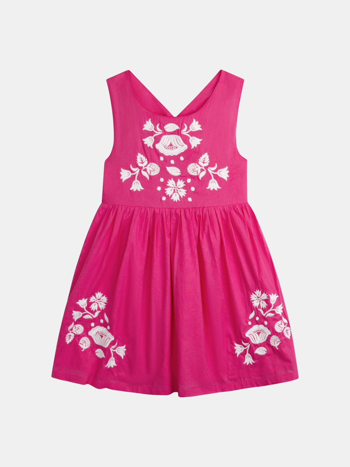 Robe rose à broderies florales pour fille - 1