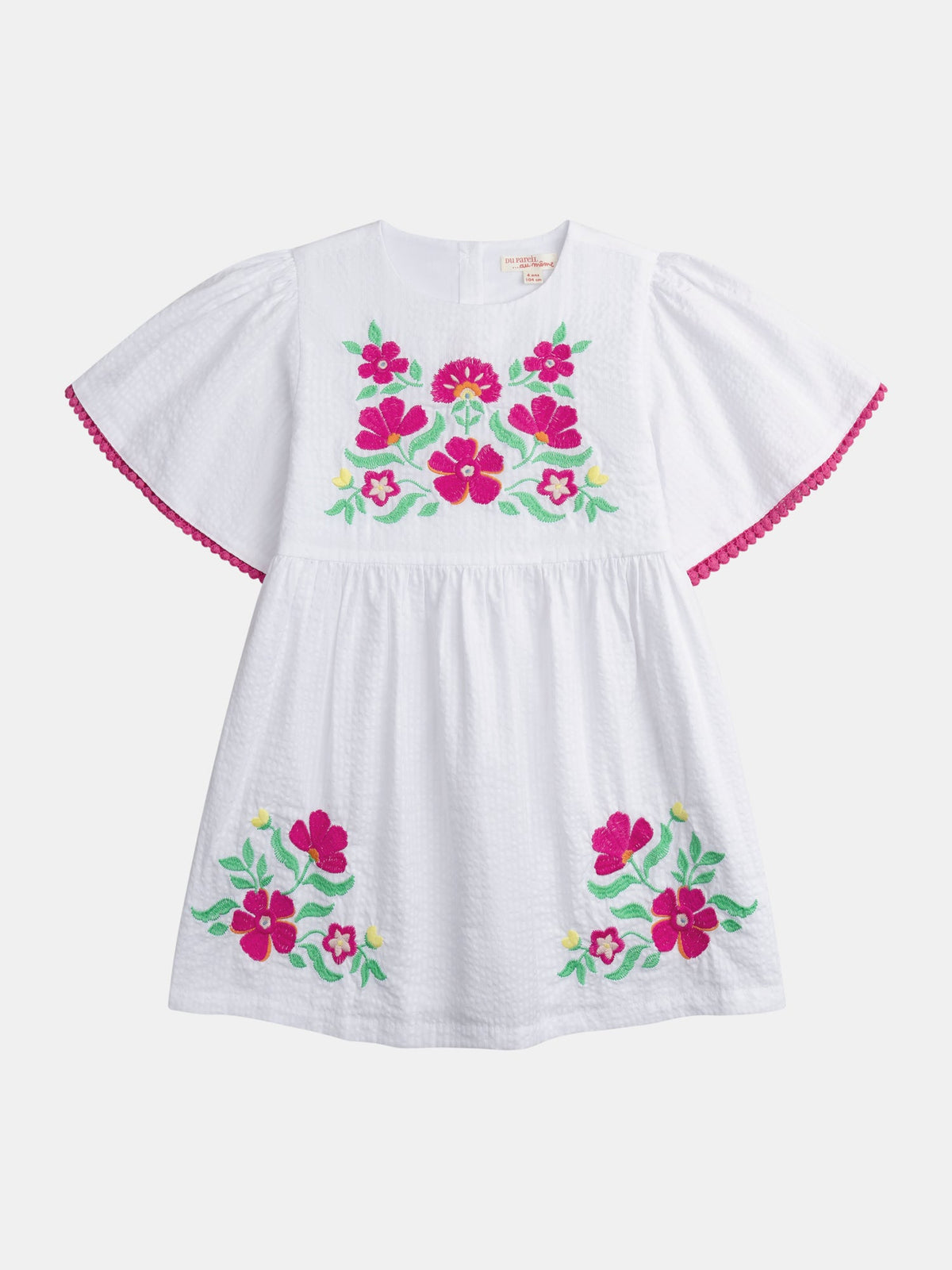 Robe blanche à broderies florales pour fille - 1