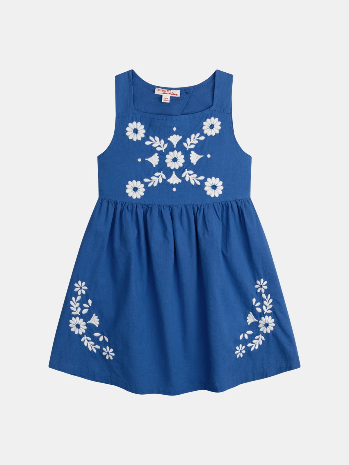 Robe bleue à broderies forales pour fille - 1
