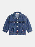 Veste en jean à volant avec broderies fleur-cœurs  pour bébé fille - 1