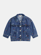 Veste en jean à volant avec broderies fleur-cœurs  pour bébé fille - 1