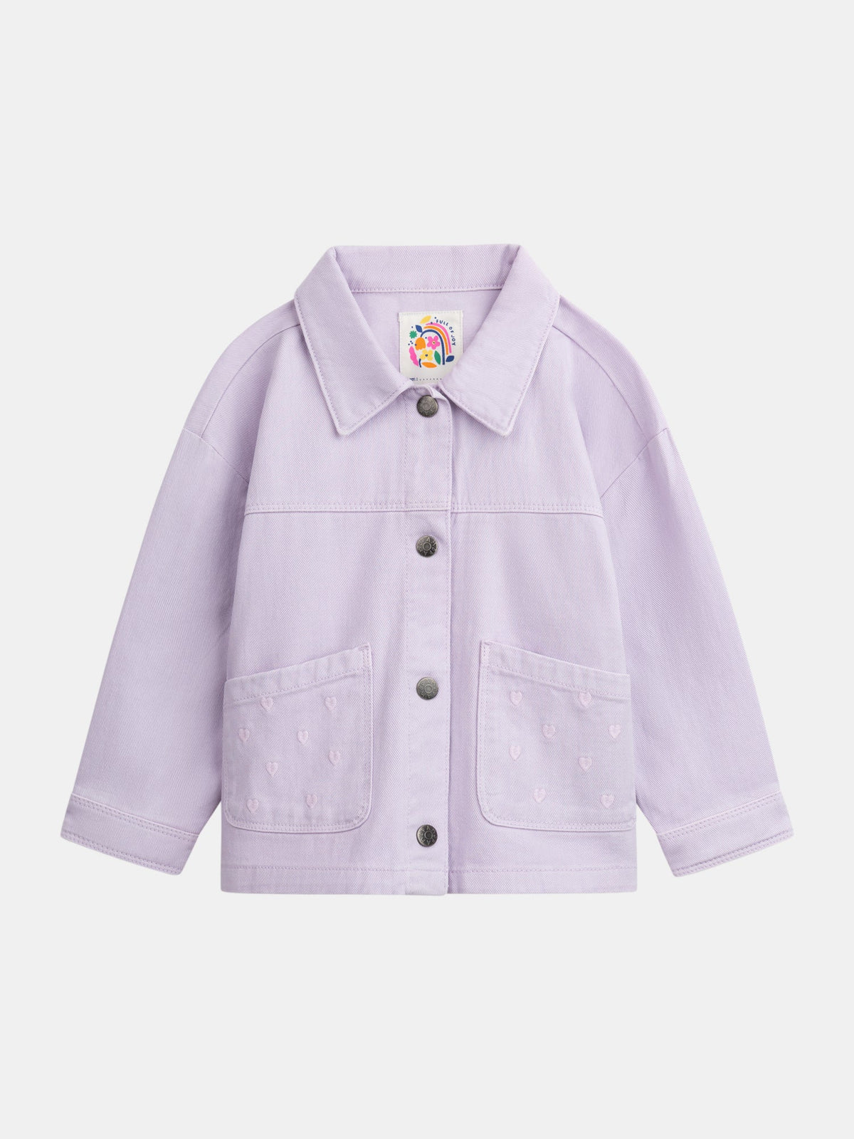 Veste violette à poches et broderies coeur pour fille - 1