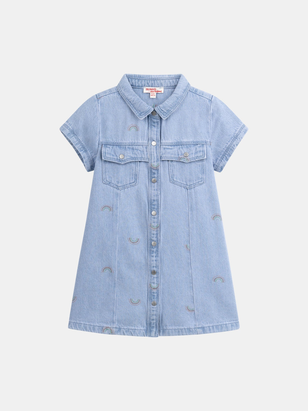 Robe en denim bleu clair et imprimé arc en ciel pour fille - 1
