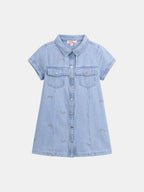 Robe en denim bleu clair et imprimé arc en ciel pour fille - 1