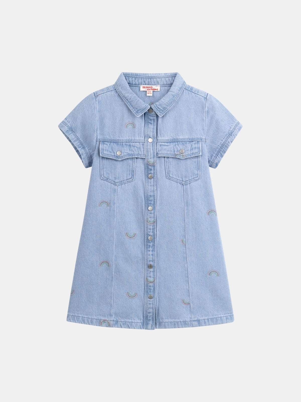 Robe en denim bleu clair et imprimé arc en ciel pour fille - 1