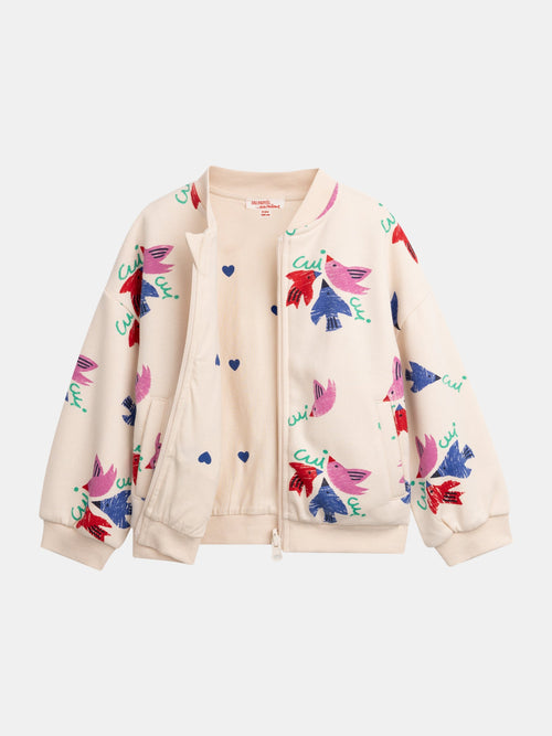 Cardigan réversible rose imprimé oiseaux pour fille - 1