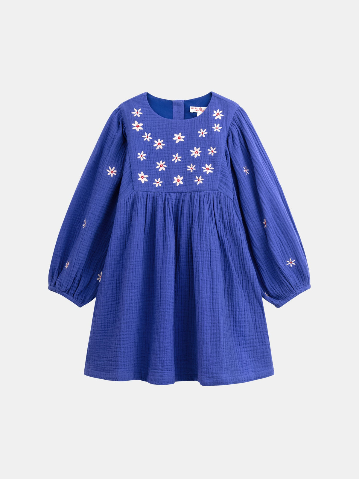 Robe bleu broderies fleurs pour fille - 1