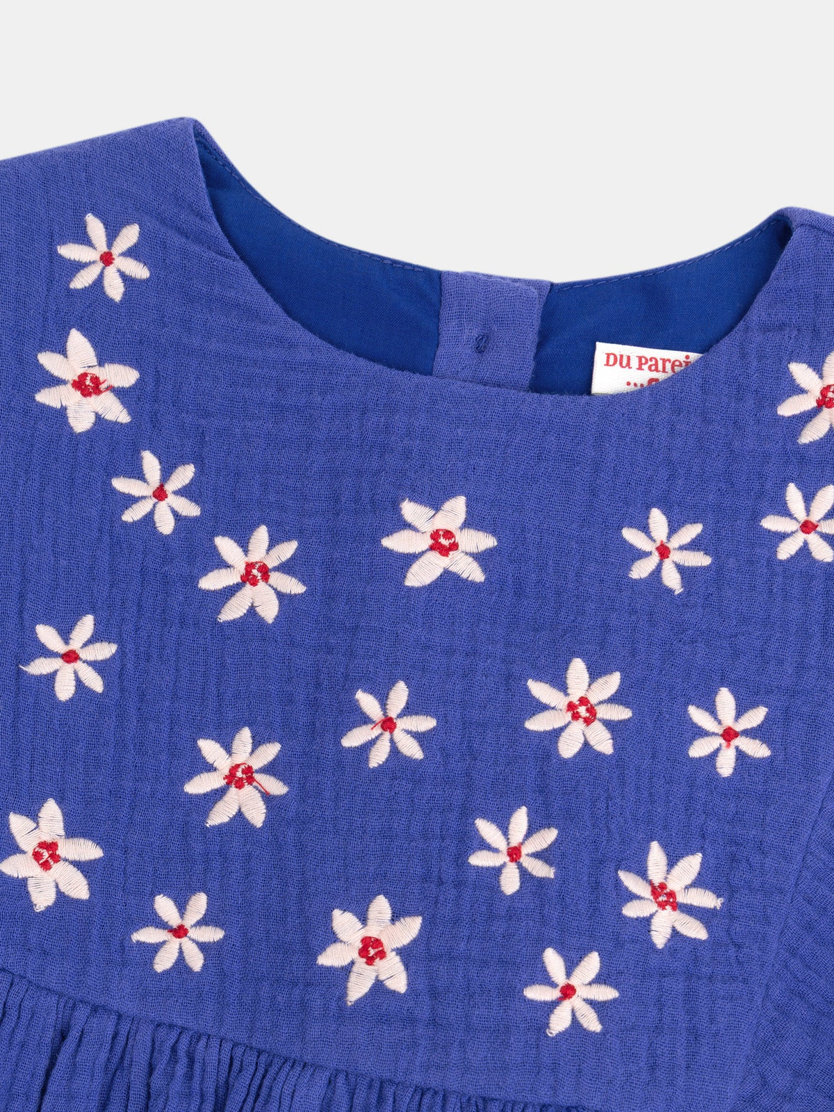 Robe bleu broderies fleurs pour fille - 2
