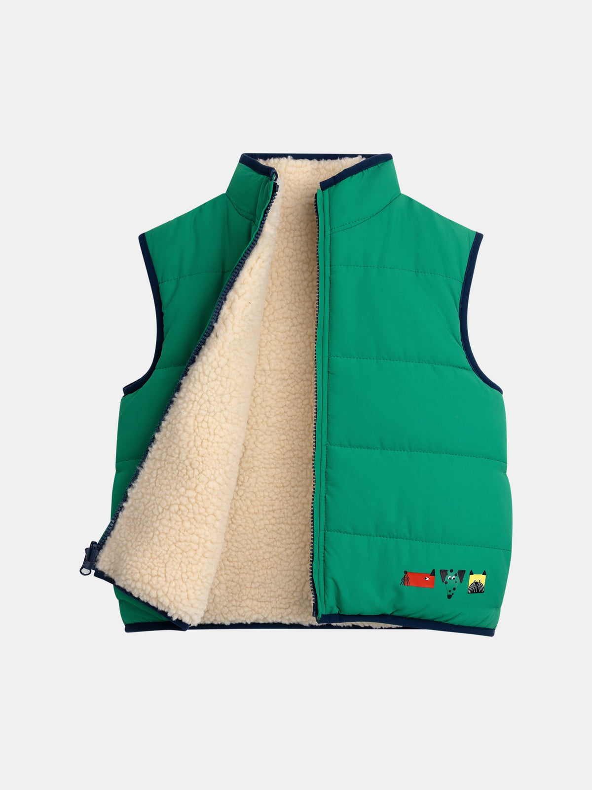 Veste sans manche réversible beige et verte pour garçon - 1
