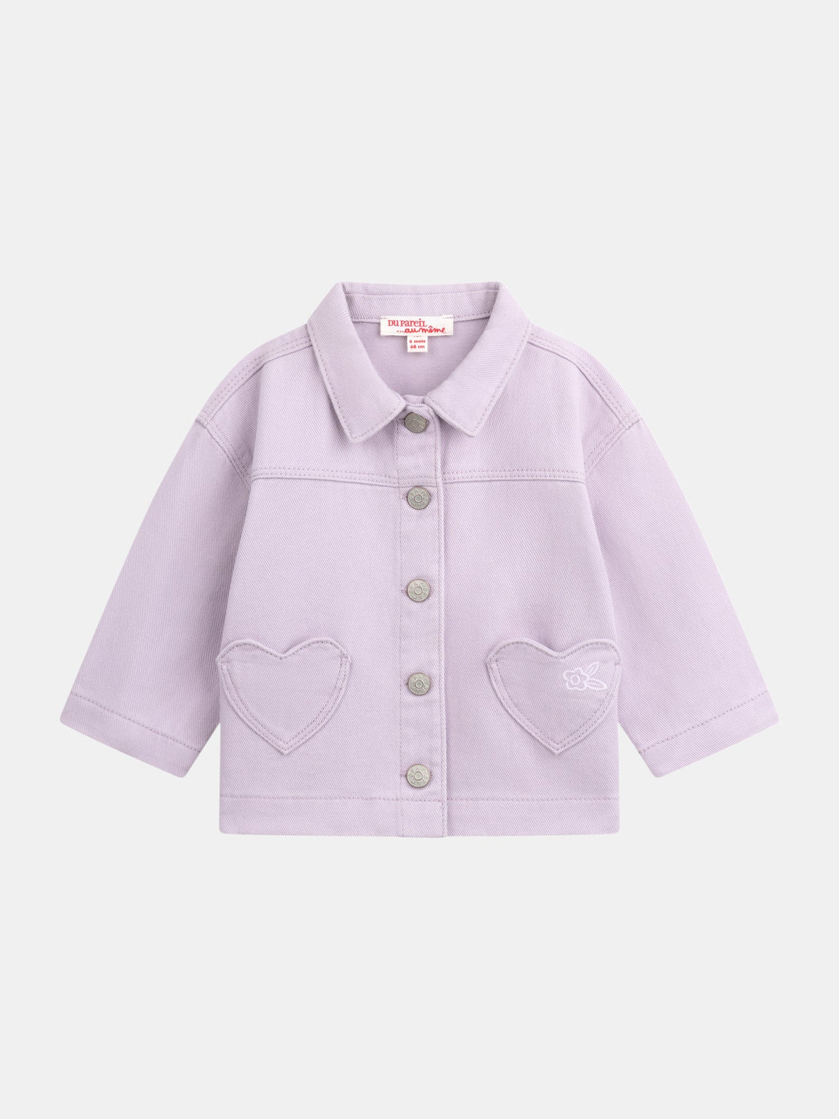 Veste rose parme en twill à poches cœurs pour bébé fille - 1