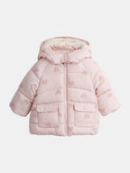 Doudoune à capuche rose imprimée cœurs pour bébé fille - 1