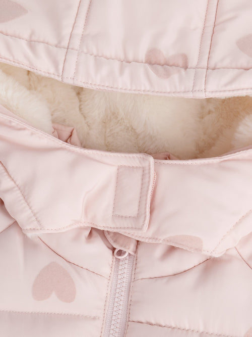 Doudoune à capuche rose imprimée cœurs pour bébé fille - 2