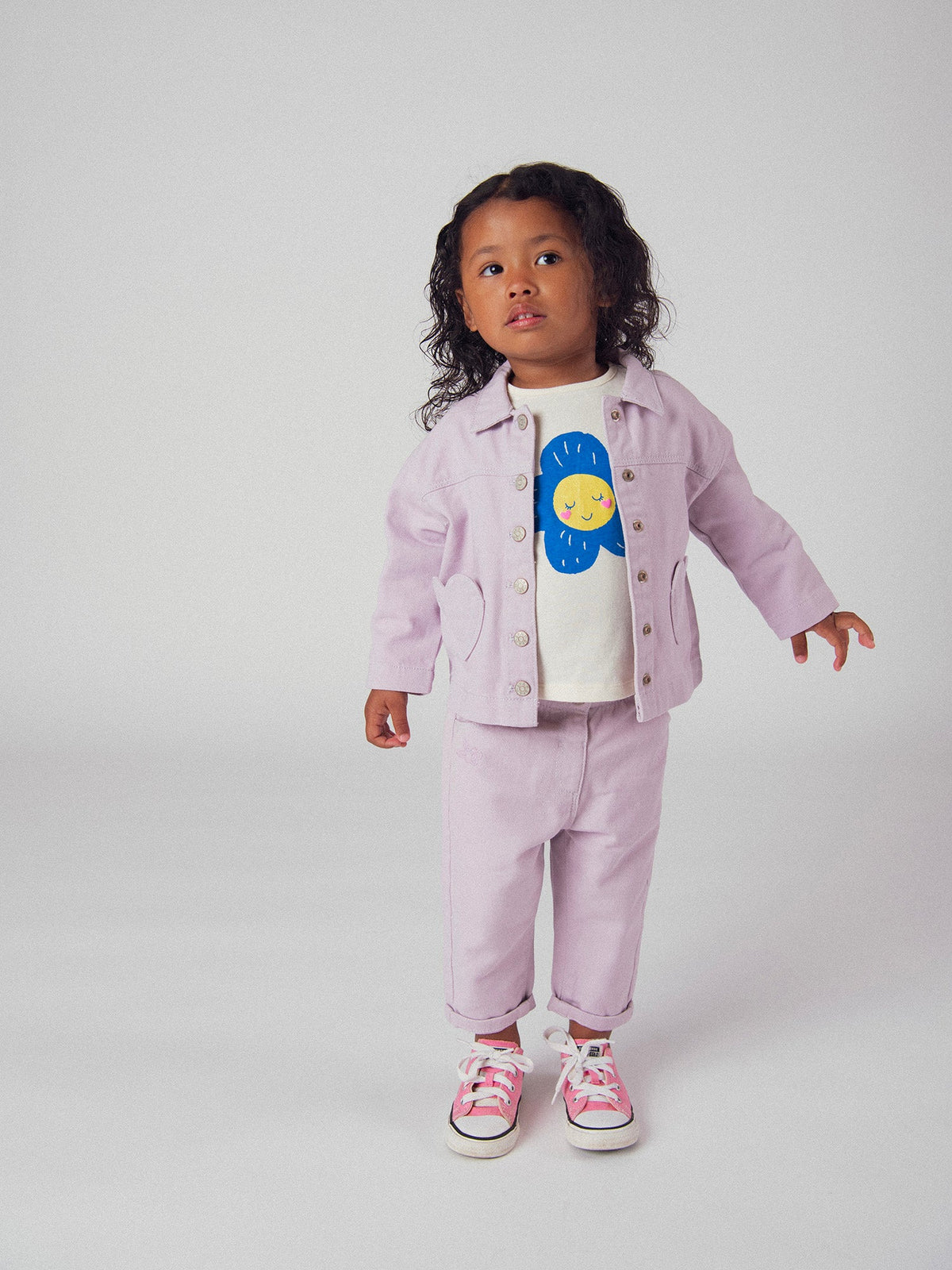 Veste rose parme en twill à poches cœurs pour bébé fille - 2