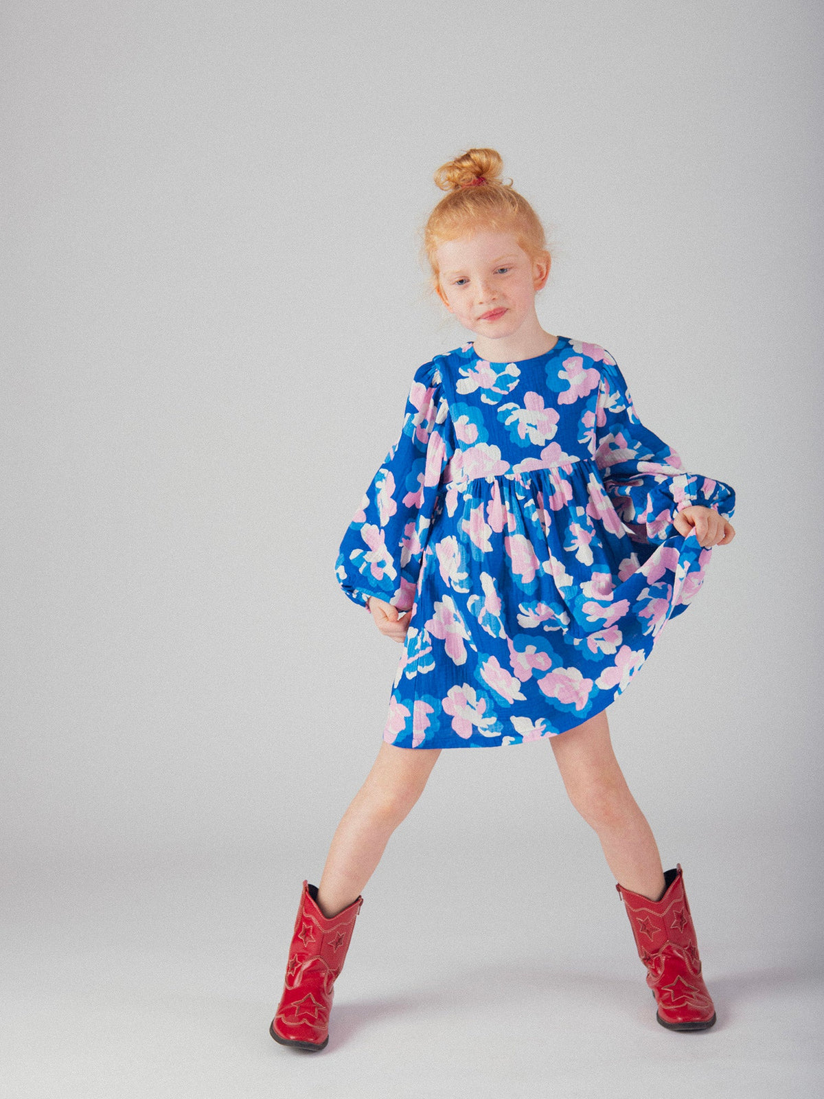 Robe bleue imprimé floral pour fille - 2