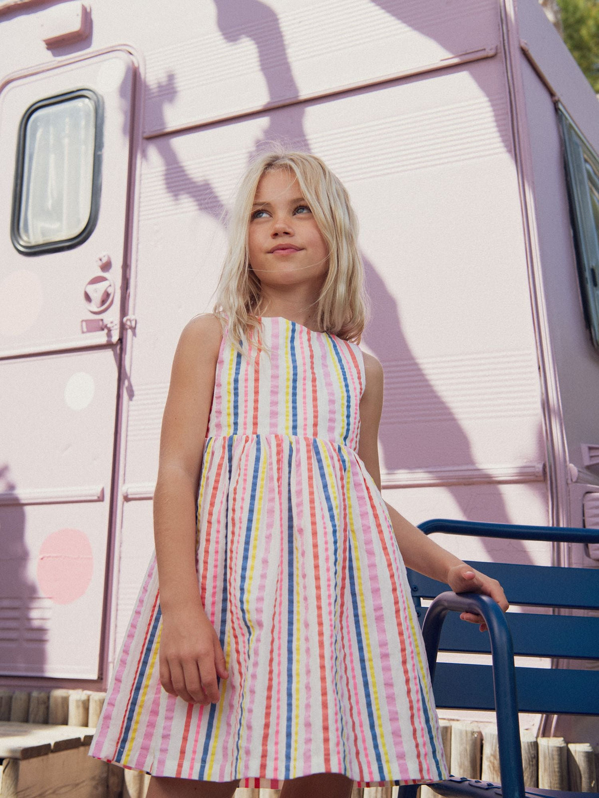 Robe écrue rayures multicolores pour fille - 2